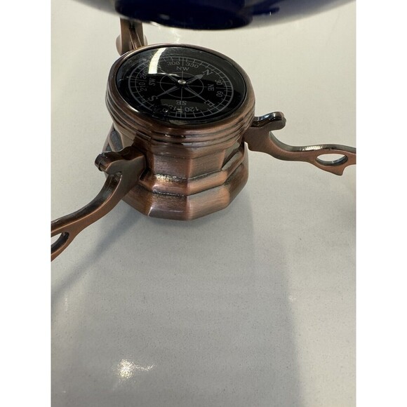 VINTAGE LAPIS LAZULI WORLD GLOBE DESK TABLE TOP GEMSTONES COPPER STAND COMPASS - Picture 9 of 16